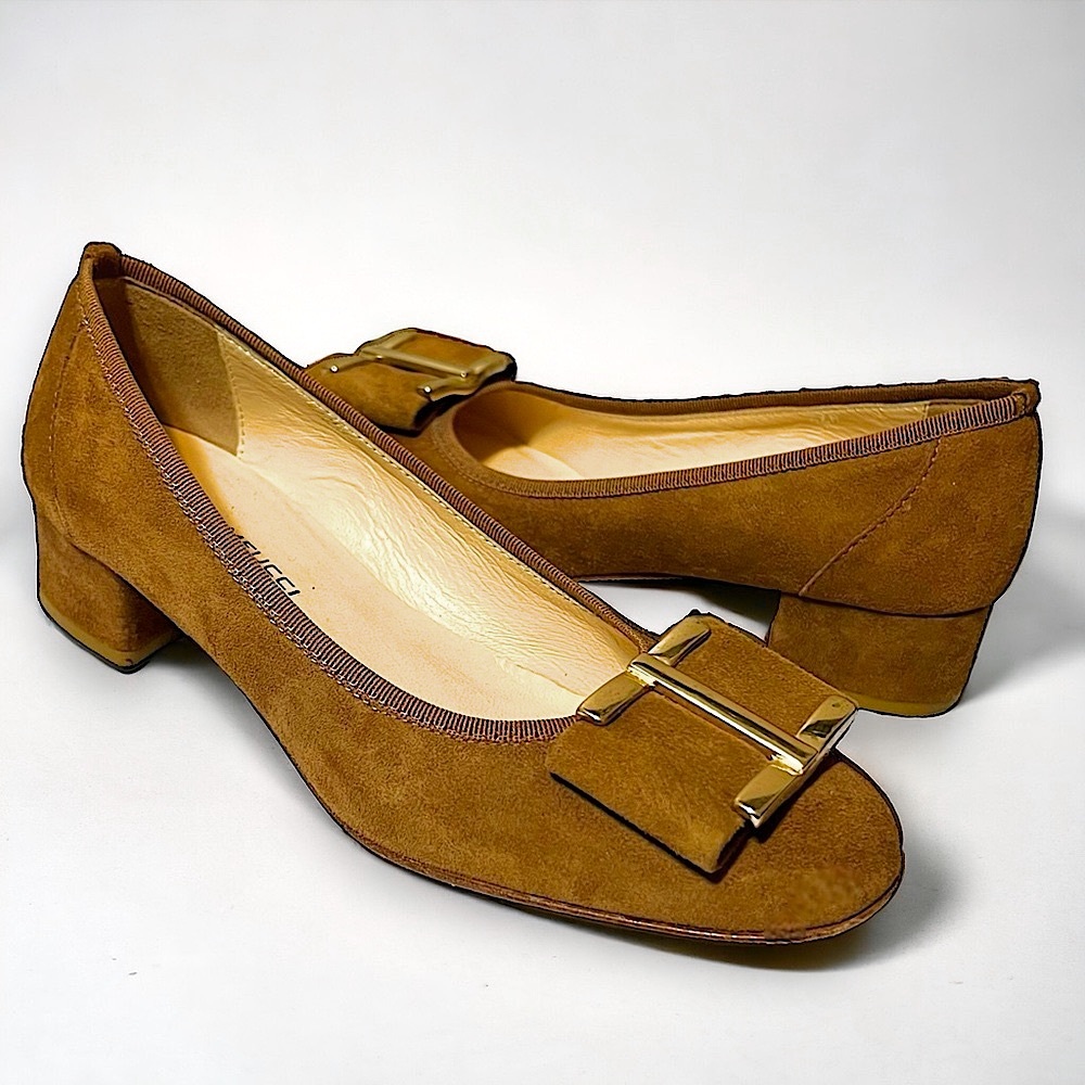 Sesto Meucci Made in Italy Ramie Suede Pumps Vara Ferragamo Look-Alike Size 6.5N - Picture 4 of 12